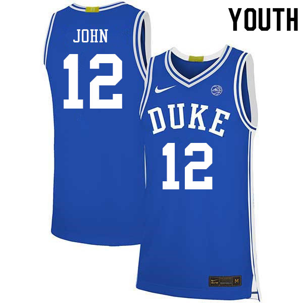 Youth #12 Theo John Duke Blue Devils College Basketball Jerseys Sale-Blue